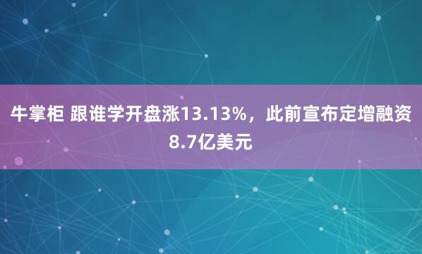 牛掌柜 跟谁学开盘涨13.13%，此前宣布定增融资8.7亿美元